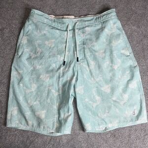 JOHNNIE-O Men's L Blue White Palm Leaf‎ Print Board Shorts Swim Trunks M